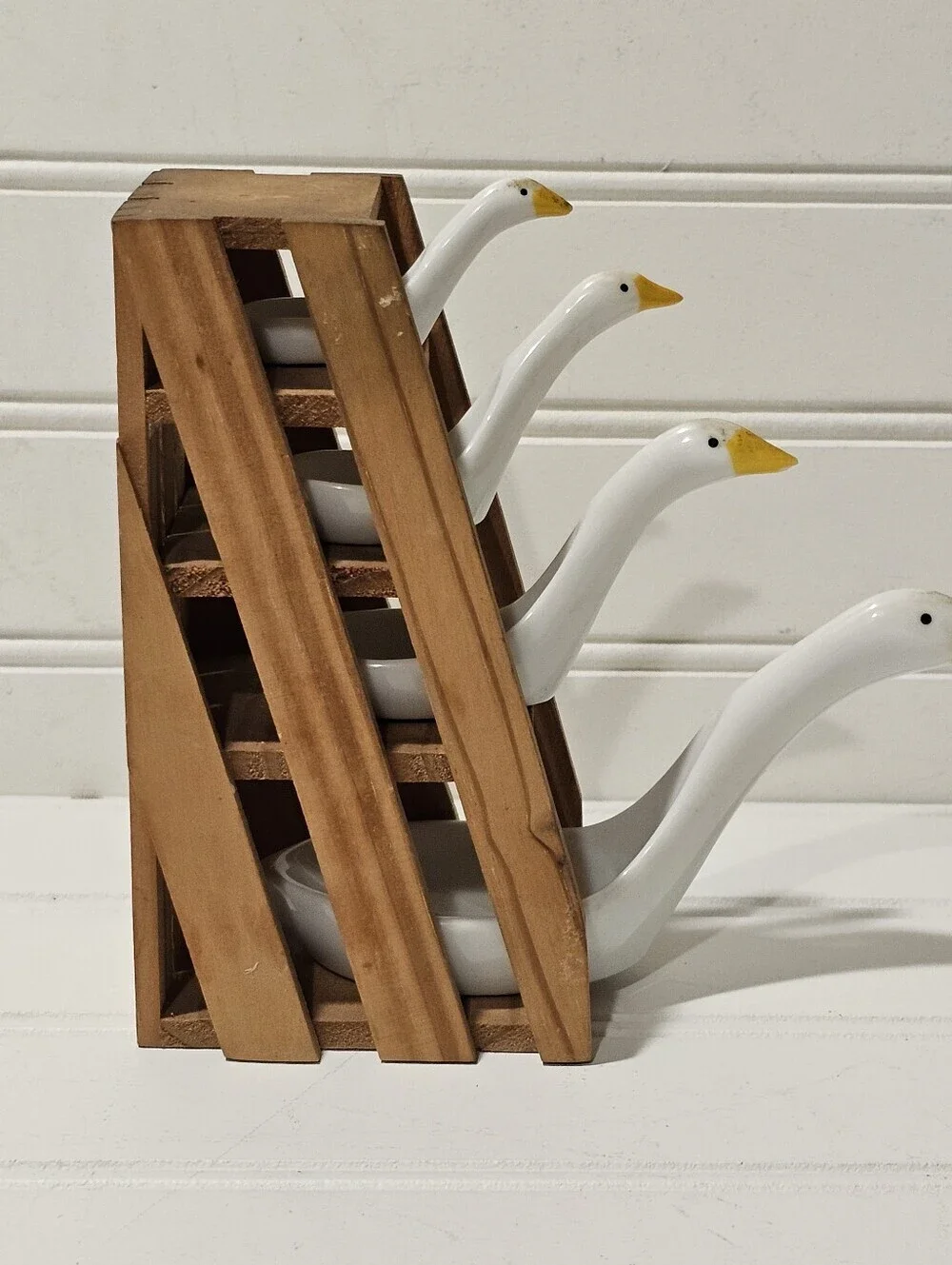 1980's Goose Measuring Spoons Wooden Crate Display